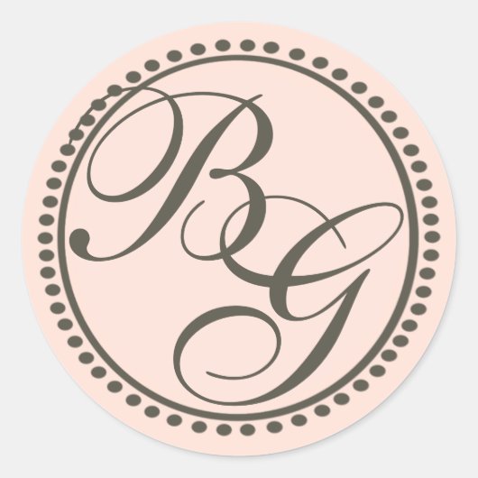 Roze en bruin monogram ronde sticker (Voorkant)