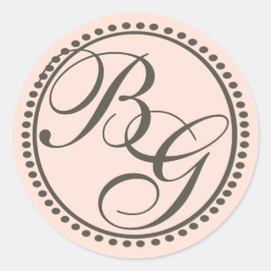 Roze en bruin monogram ronde sticker