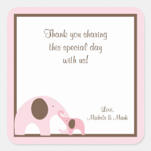 Roze en Bruin Olifant Favor Label
