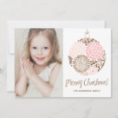 Roze en bruin Ornament Vrolijke kerstfoto Feestdagenkaart (Voorkant)