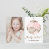 Roze en bruin Ornament Vrolijke kerstfoto Feestdagenkaart (Staand voorkant)