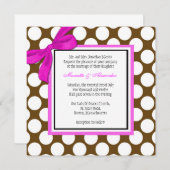 Roze en Bruin Polka Dot Bruiloft Uitnodiging (Voorkant / Achterkant)