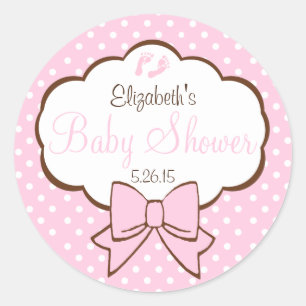 Roze en bruin Polka Dots-Baby shower Ronde Sticker
