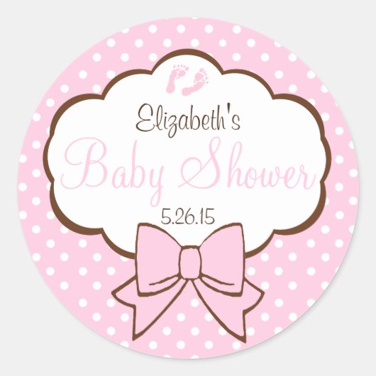 Roze en bruin Polka Dots-Baby shower Ronde Sticker (Voorkant)