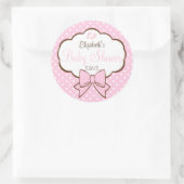 Roze en bruin Polka Dots-Baby shower Ronde Sticker (Tas)