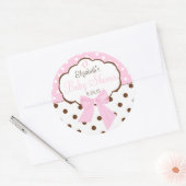 Roze en bruin Polka Dots-Baby shower Ronde Sticker (Envelop)