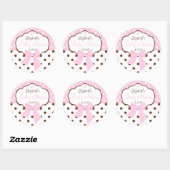 Roze en bruin Polka Dots-Baby shower Ronde Sticker (Vel)