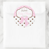 Roze en bruin Polka Dots-Baby shower Ronde Sticker (Tas)
