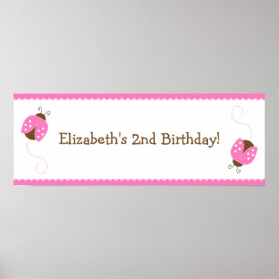 Roze en bruin Poster van de Banner van Birthday