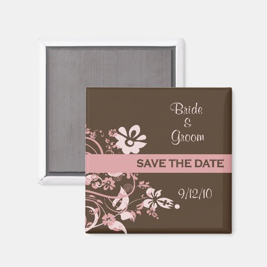 Roze en Bruin Save the Date Magneten (Voorkant / Achterkant)