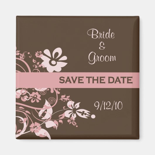 Roze en Bruin Save the Date Magneten (Voorkant)
