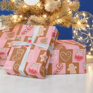 Roze en Bruin Schattige en Modern Kerstmis Cadeaupapier