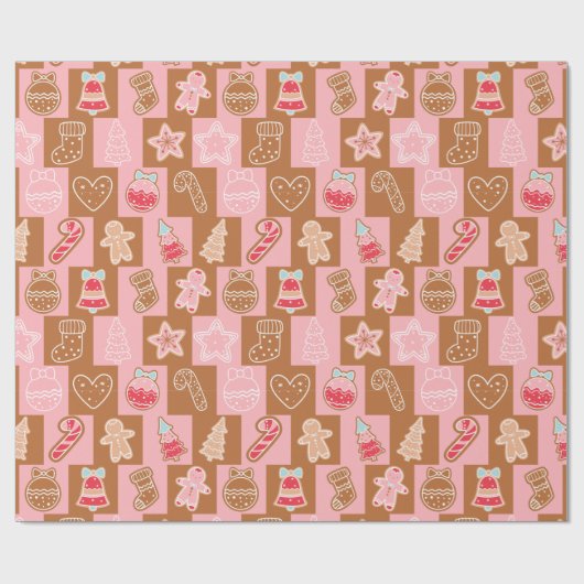 Roze en Bruin Schattige en Modern Kerstmis Cadeaupapier (Vlak)