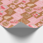 Roze en Bruin Schattige en Modern Kerstmis Cadeaupapier (Hoek)