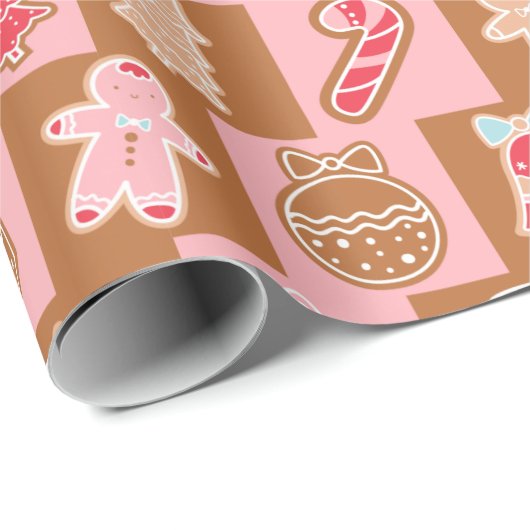 Roze en Bruin Schattige en Modern Kerstmis Cadeaupapier (Rol Hoek)
