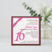 Roze en bruin vierkant zoet zestien uitnodiging (Staand voorkant)