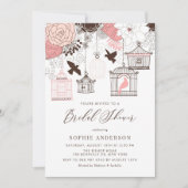 Roze en Bruin Vogelkooien Vrijgezellenfeest Kaart (Voorkant)