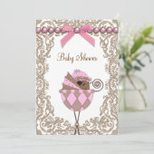 Roze en Bruine Afro-Amerikaanse Baby Girl Shower Kaart (Staand voorkant)