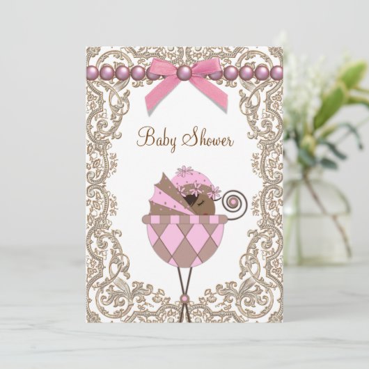 Roze en Bruine Afro-Amerikaanse Baby Girl Shower Kaart (Staand voorkant)