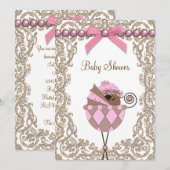 Roze en Bruine Afro-Amerikaanse Baby Girl Shower Kaart (Voorkant / Achterkant)