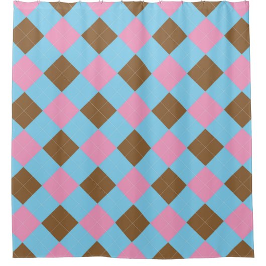 Roze en bruine argyle-patroon douchegordijn (Voorkant)
