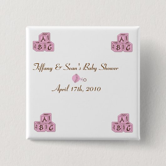 Roze en bruine Baby Blokken Vierkante Button 5,1 Cm (Voorkant)