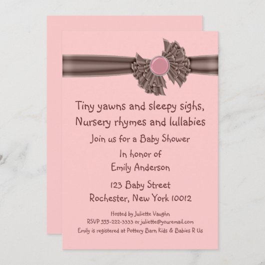 Roze en bruine baby douche uitnodigingen (Voorkant / Achterkant)