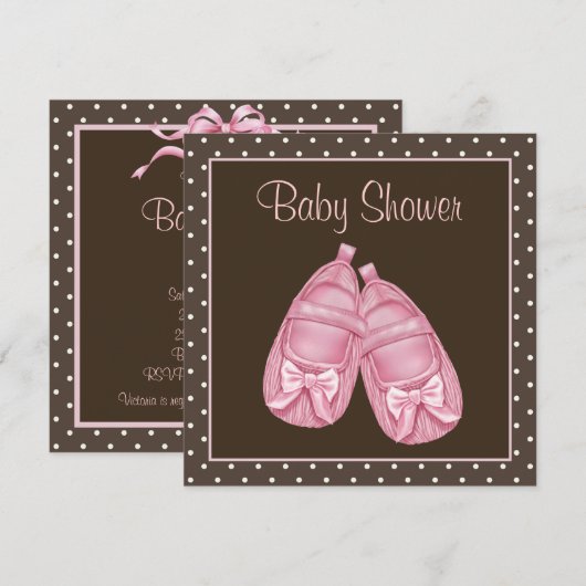 Roze en Bruine Baby Girl Shower Kaart (Voorkant / Achterkant)