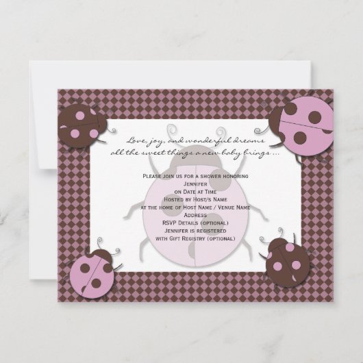 Roze en bruine Baby shower Kaart (Voorkant)