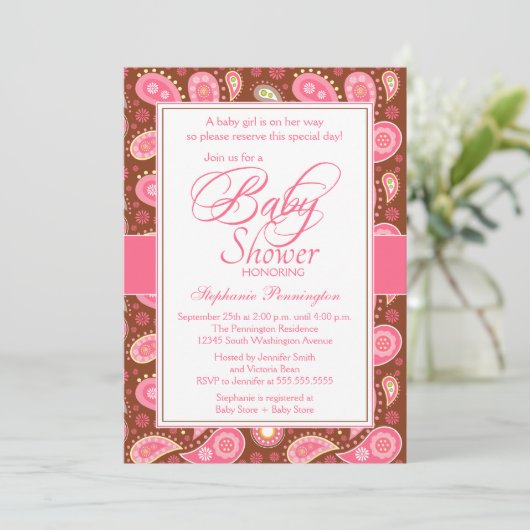 Roze en bruine baby shower kaart (Staand voorkant)