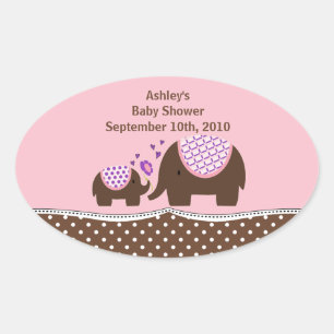 Roze en bruine Baby shower Ovaal ticker Ovale Sticker