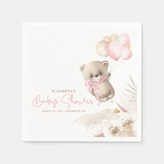 Roze en bruine Baby shower van Teddy Bear Servet (Voorkant)