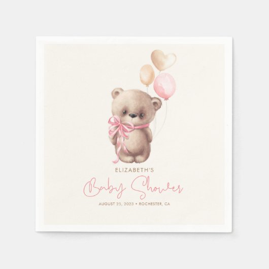 Roze en bruine Baby shower van Teddy Bear Servet (Voorkant)