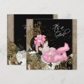Roze en bruine babyshower kaart (Voorkant / Achterkant)