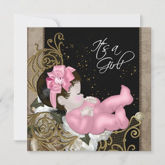 Roze en bruine babyshower kaart (Voorkant)