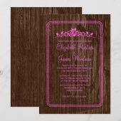 Roze en bruine Barn Wood Wedding Invitaties Kaart (Voorkant / Achterkant)
