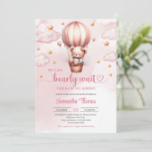 Roze en bruine bearly wachten meisje baby shower kaart (Staand voorkant)