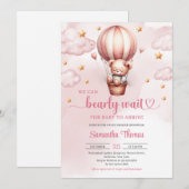 Roze en bruine bearly wachten meisje baby shower kaart (Voorkant / Achterkant)