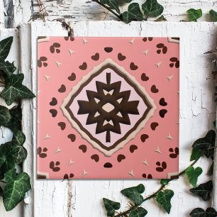 Roze en bruine beige Medallion geometrisch patroon Tegeltje