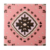 Roze en bruine beige Medallion geometrisch patroon Tegeltje (Voorkant)