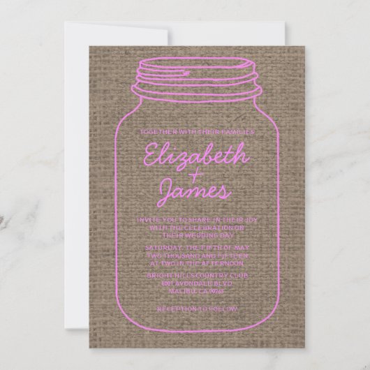 Roze en bruine bijtende Mason Jar Wedding-uitvindi Kaart (Voorkant)