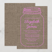 Roze en bruine bijtende Mason Jar Wedding-uitvindi Kaart (Voorkant / Achterkant)