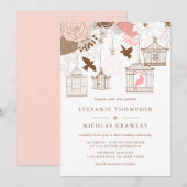 Roze en Bruine  Birdcages Wedding Kaart (Voorkant / Achterkant)