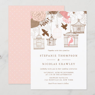 Roze en Bruine  Birdcages Wedding Kaart