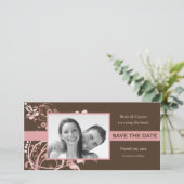 Roze en Bruine Bloemen Bewaar de Datum Foto Kaarte Save The Date (Staand voorkant)