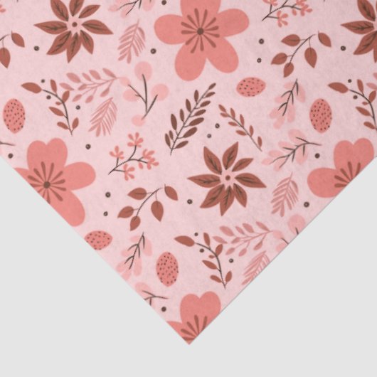 Roze en bruine bloemen verlaten Kerstmis Tissuepapier (Detail)