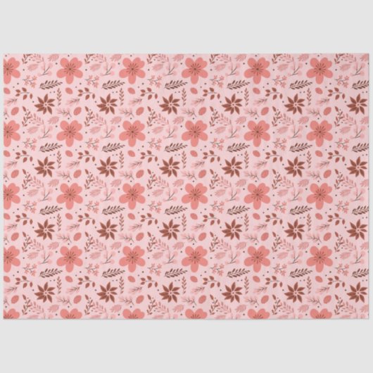 Roze en bruine bloemen verlaten Kerstmis Tissuepapier (Voorkant)