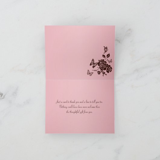 Roze en bruine bloemige bedankkaart (Binnen)