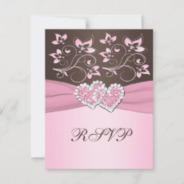Roze en bruine bloemige verbonden harten RSVP kaar Kaartje