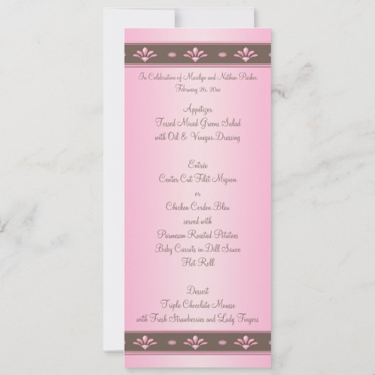 Roze en bruine bloemkaart trouwmenu kaart (Achterkant)